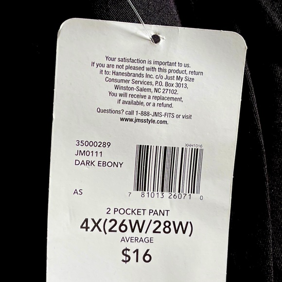 NEW 4X JMS (Just My Size) elastic waist cotton pants w/ pockets. - Picture 5 of 6